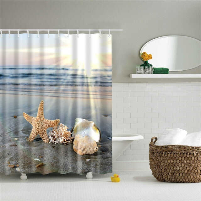 Seaside Scenery 3d Printed Shower Curtains Set Polyester Fabric Waterproof High Quality Bath Curtain Bathroom Screen Curtain