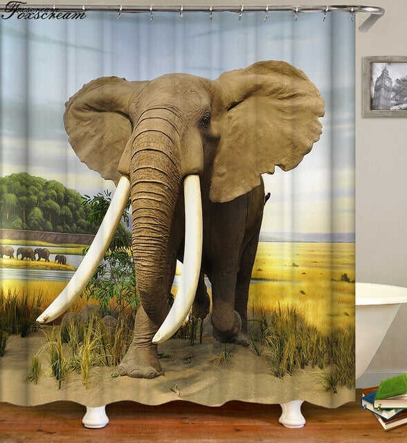 New High Quality Elephant Printing Shower Curtain 3D Polyester Fabric Waterproof Mildewproof Bathroom Curtain
