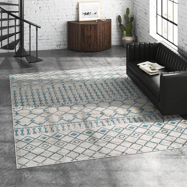 Lyles Machine Washable Moroccan Ink Blue/Gray Area Rug