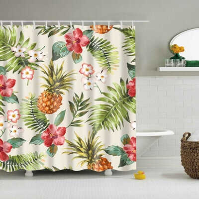 Natural Pattern Pineapple/ Flower / Leaf Polyester Shower Curtains Washable High Quality Colorful curtains for bathroom shower