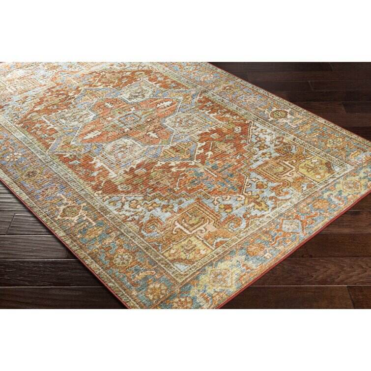 Emmie Machine Washable Oriental Brick Red/Dusty Coral Area Rug