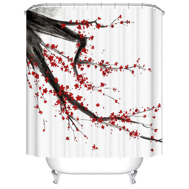 Urijk 1PC Flower Waterproof Shower Curtains for Bath Fabric Liner Solid Bathroom Curtains Shower Curtains With 12 Hooks
