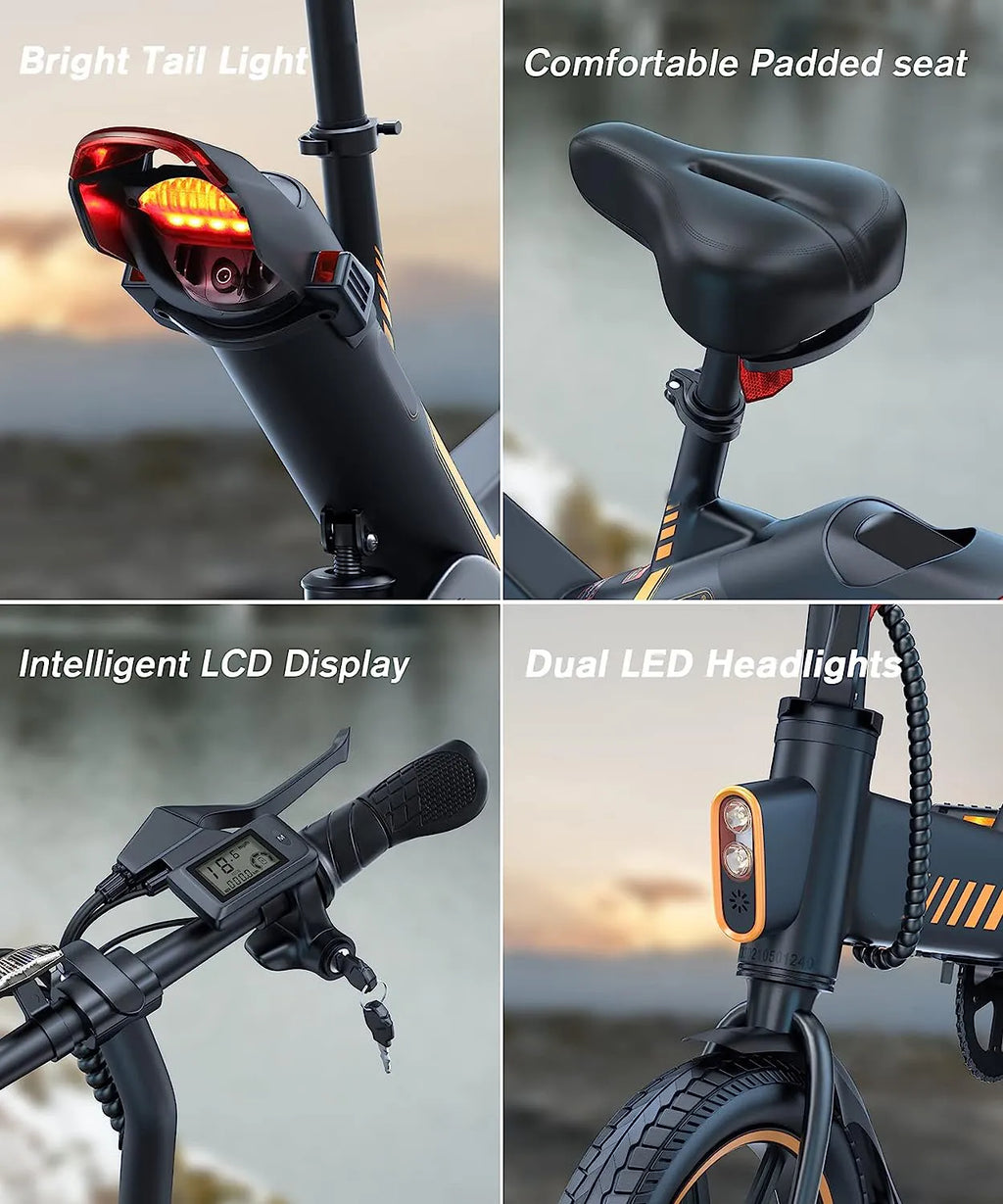 Electric Bike, Electric Bicycle with 18.5mph Electric Bikes for Adults Teens E Bike with Pedals, 14