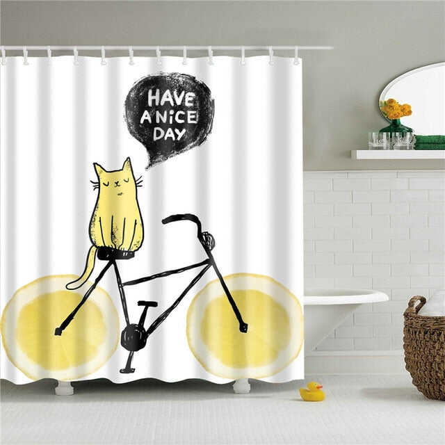 New Nordic Cartoon Cat Printing Bath Waterproof Shower Curtains Bathroom Curtain Washable Polyester Screen for Bath Decoration