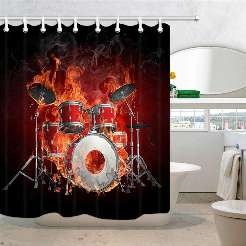 Creative Fiery Fire 3D Music Hippie Art Fabric Shower Curtains for Bathroom Drapes Accessories with Hooks