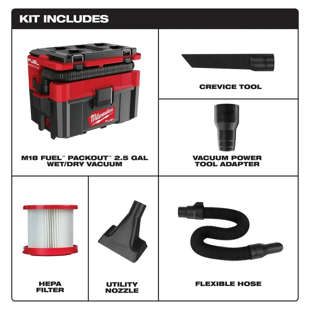 Milwaukee Pre-Sale 0970-20 M18 FUEL PACKOUT 2.5 Gallon Cordless Wet/Dry Vacuum -Bare Tool