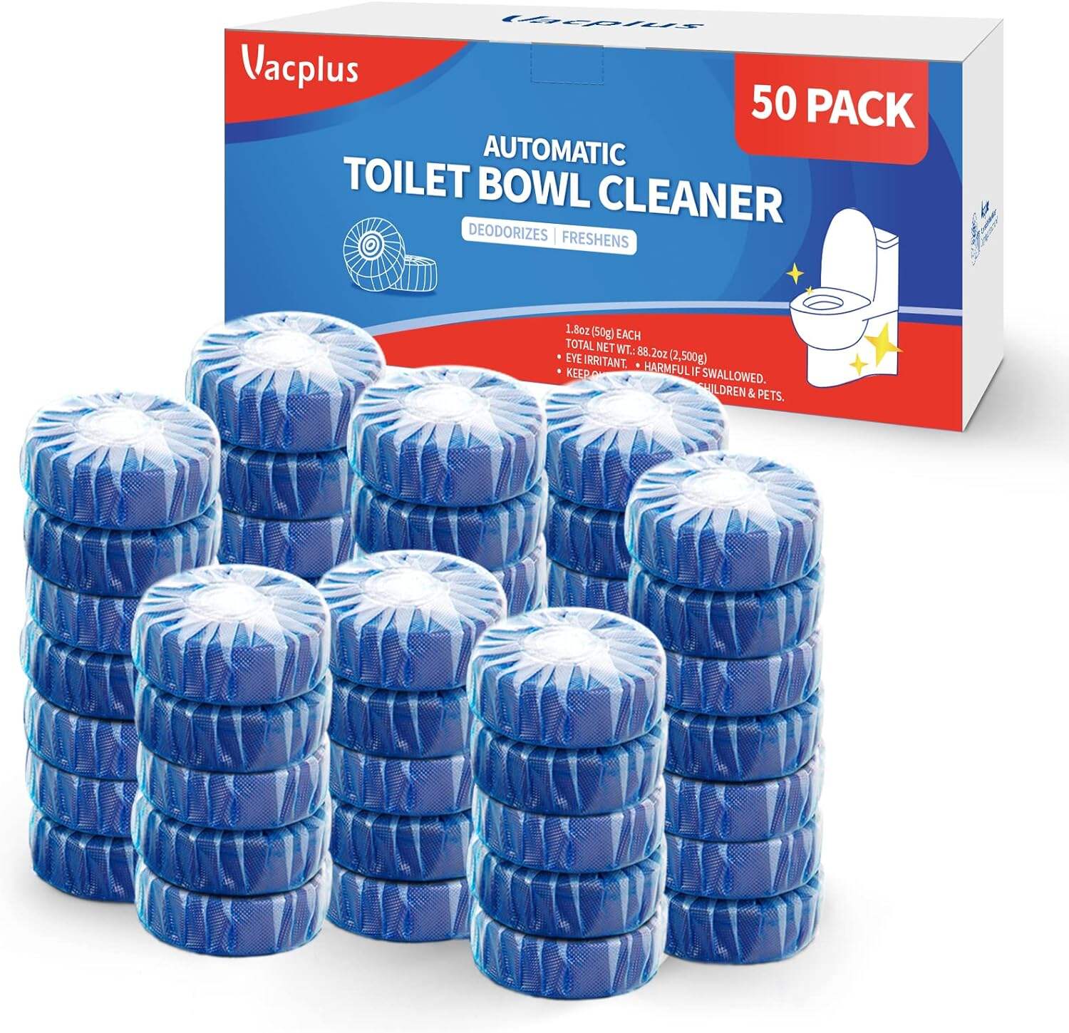 Vacplus Automatic Toilet Bowl Cleaner Tablets, Bathroom Toilet Tank Cleaner (12 PACK), VA-T165