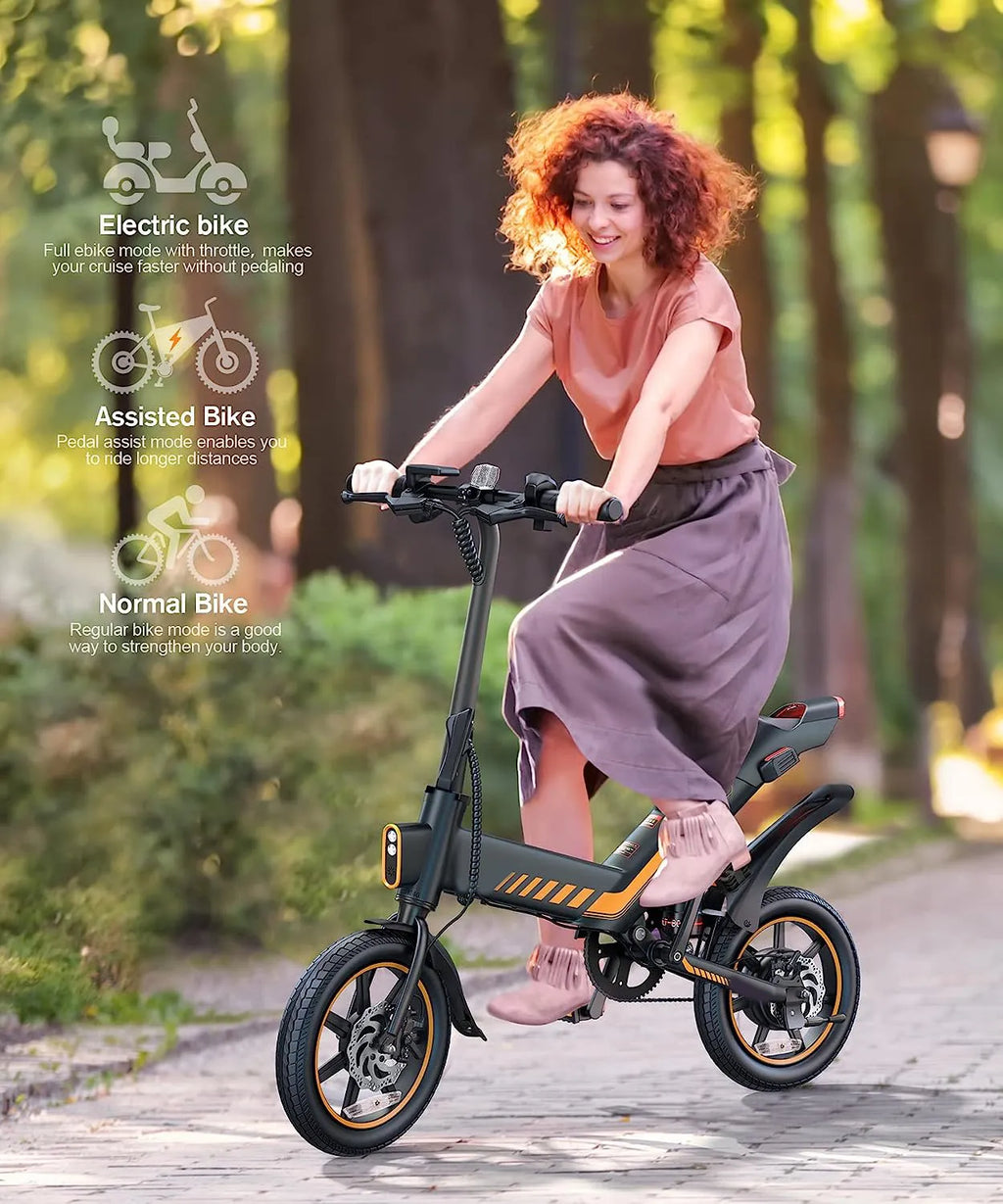 Electric Bike, Electric Bicycle with 18.5mph Electric Bikes for Adults Teens E Bike with Pedals, 14
