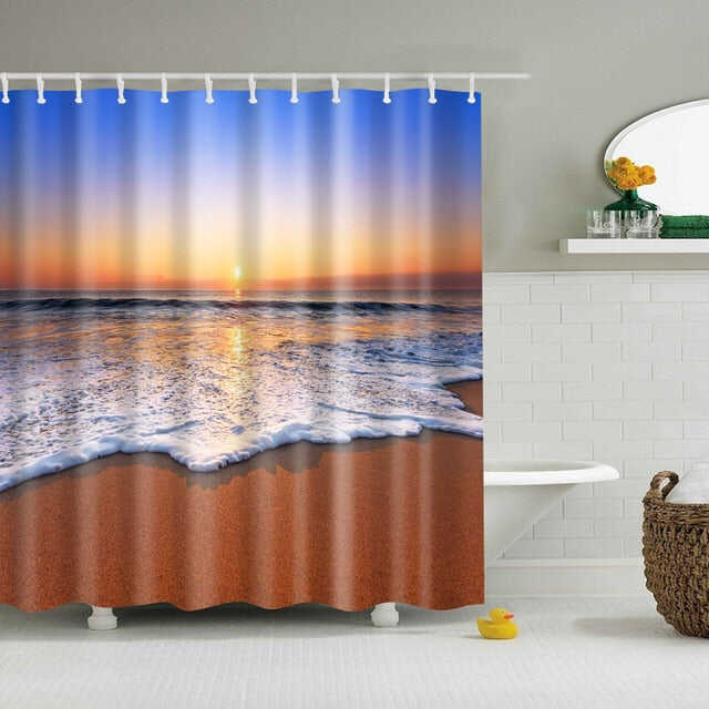 Seaside Scenery 3d Printed Shower Curtains Set Polyester Fabric Waterproof High Quality Bath Curtain Bathroom Screen Curtain