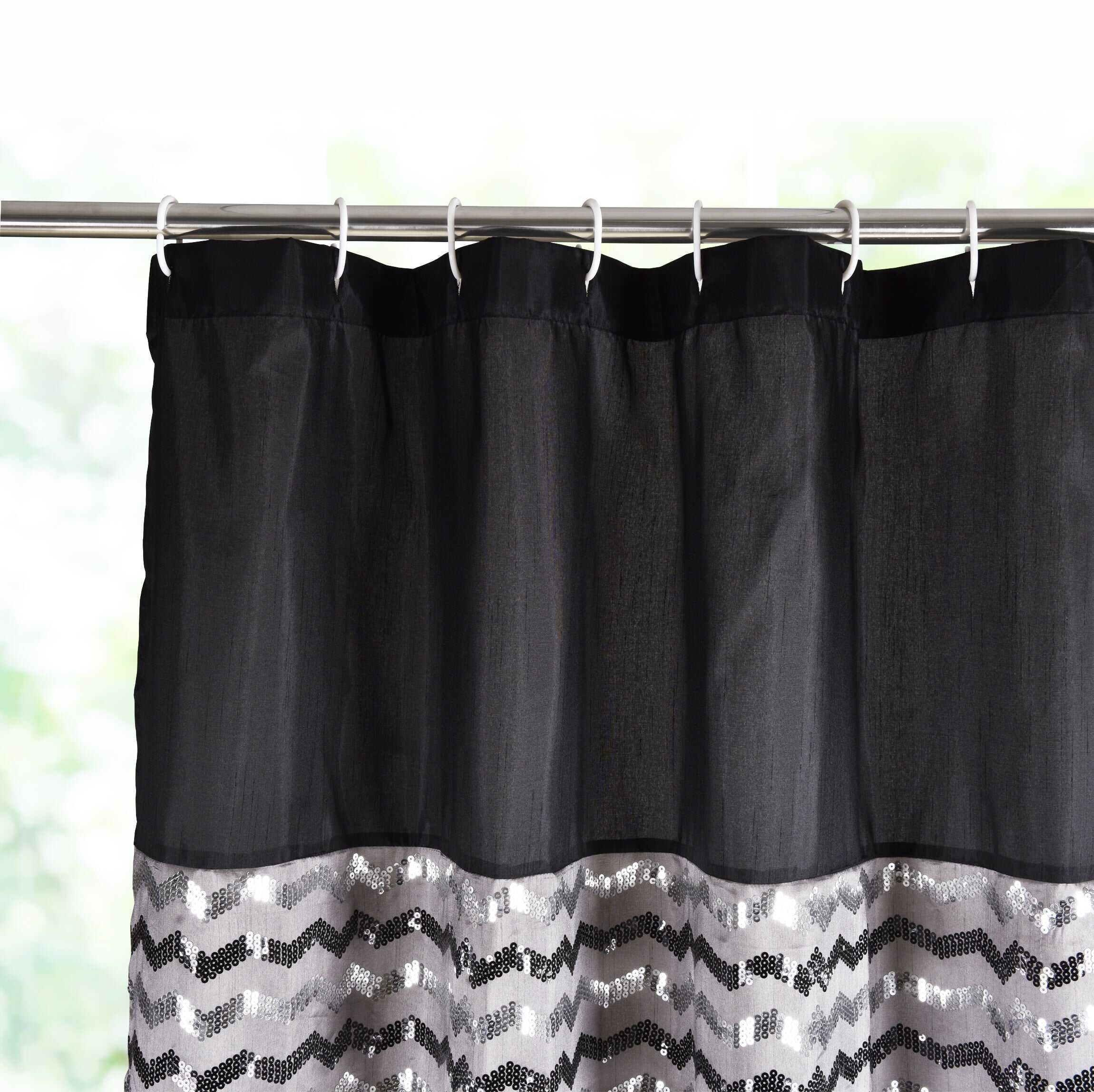 Modern Glitter Shower Curtain - Shimmer Sequin Design for Bathroom, Chic Stunning Bath Curtain with Color Block Design, 72" x 72"