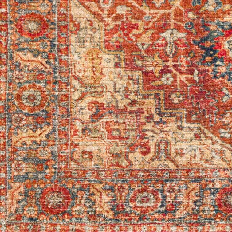 Emmie Machine Washable Oriental Red/Brick Red Area Rug