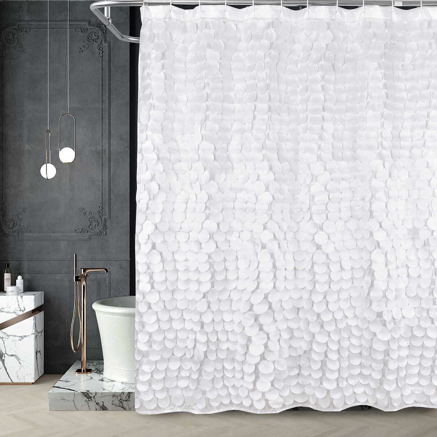 Modern Cute Decorative Shower Curtain - Textured Shimmer Circle Design Bathroom, 72” x 72”