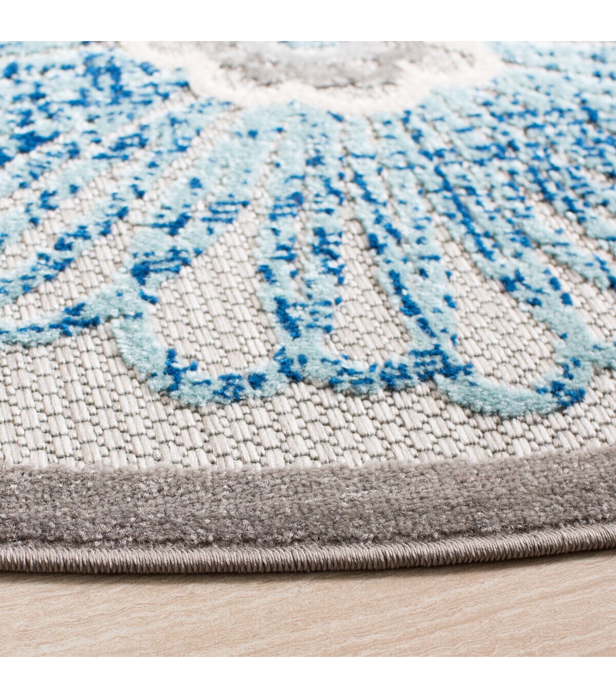 Safavieh Cabana CBN801 3' X 3' Round Gray & Blue Outdoor Rug