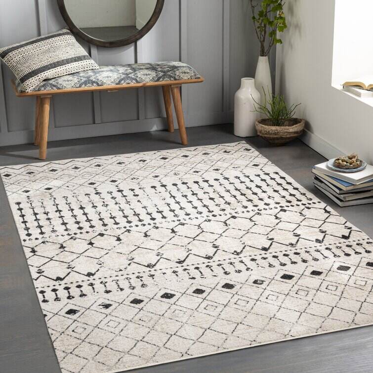Lyles Machine Washable Moroccan Ink Blue/Gray Area Rug