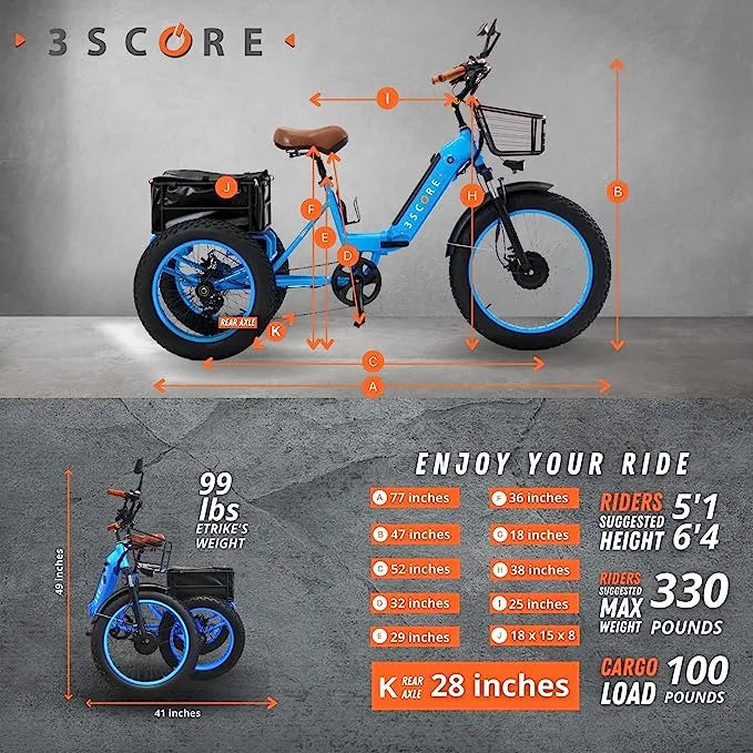 ✨Electric Fat Trike 750W Motor and 48V Lithium Rechargeable Battery – Etrike 24 Inch Fat Tire – Foldable Electric Cruiser Tricycle