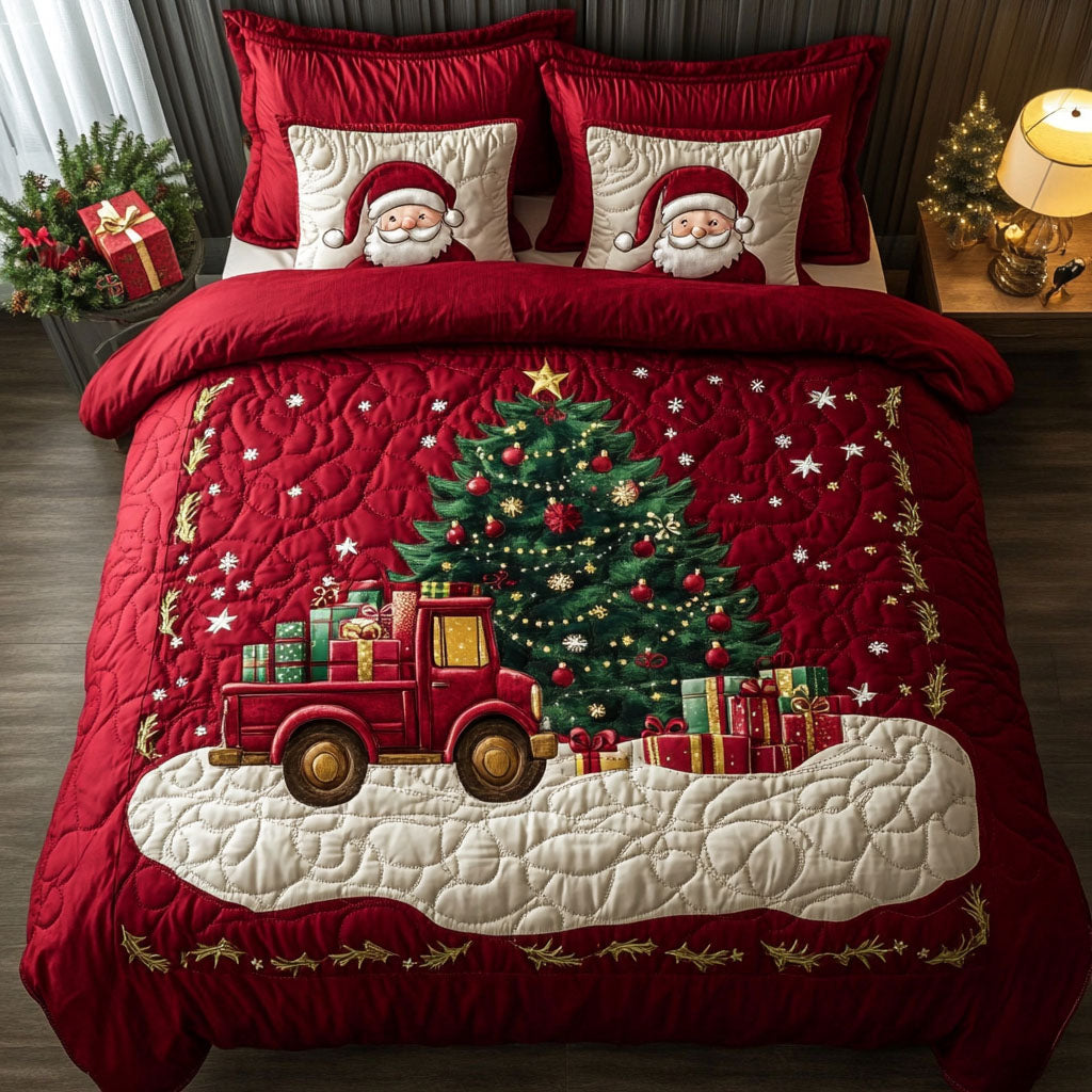 Festive Tree Hauler 3-Piece Quilted Bedding Set NCU0PT2194