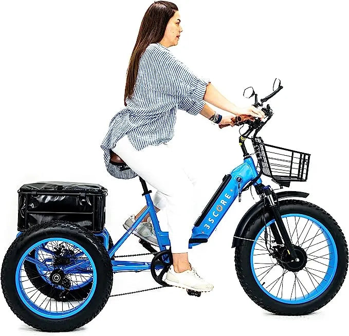 ✨Electric Fat Trike 750W Motor and 48V Lithium Rechargeable Battery – Etrike 24 Inch Fat Tire – Foldable Electric Cruiser Tricycle