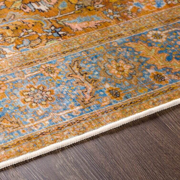 Mags Machine Washable Oriental Mustard/Medium Brown Area Rug