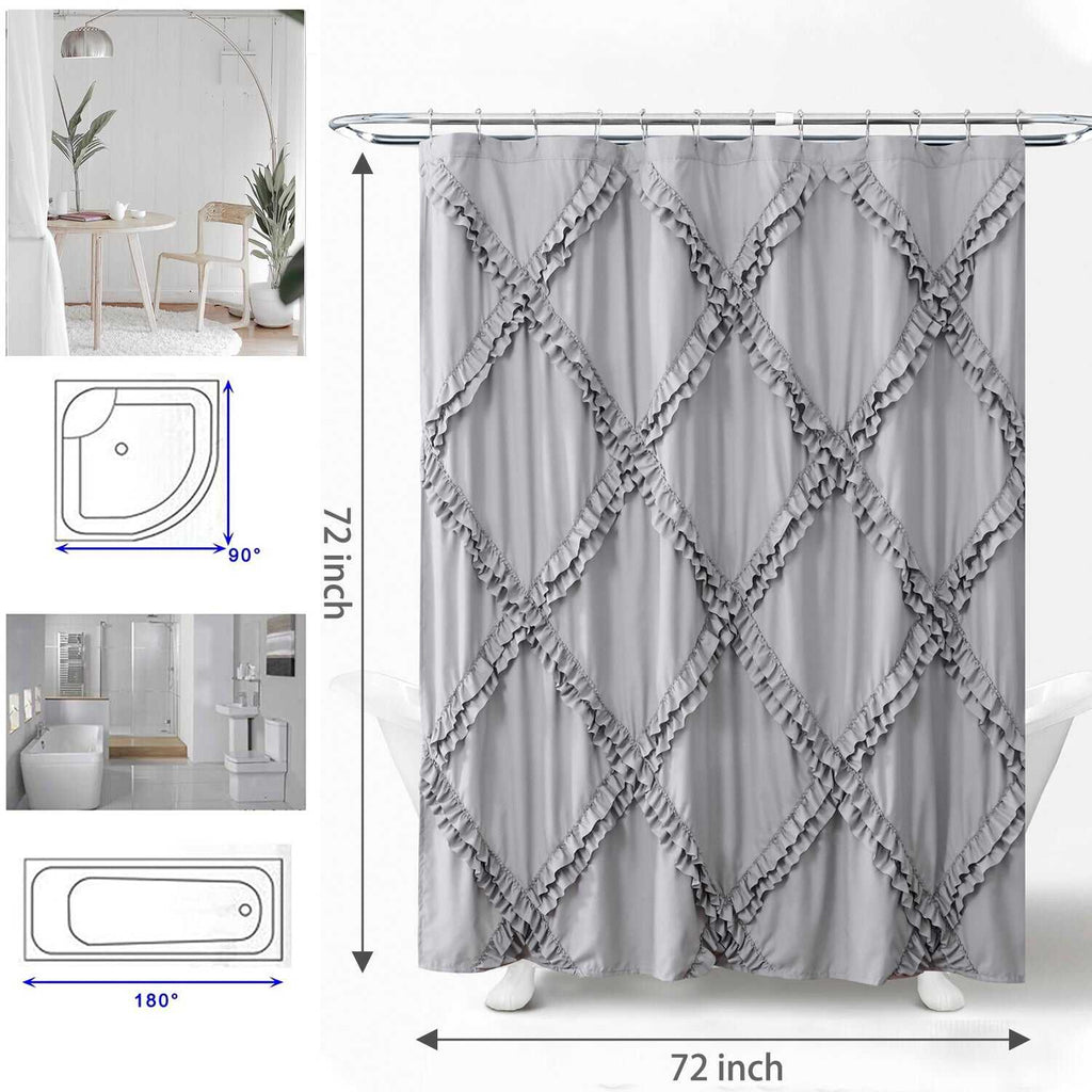 HIG Luxurious Farmhouse Unique Ruffle Cloth Fabric Shower Curtain 72x72 Extra Long Bathroom Curtain