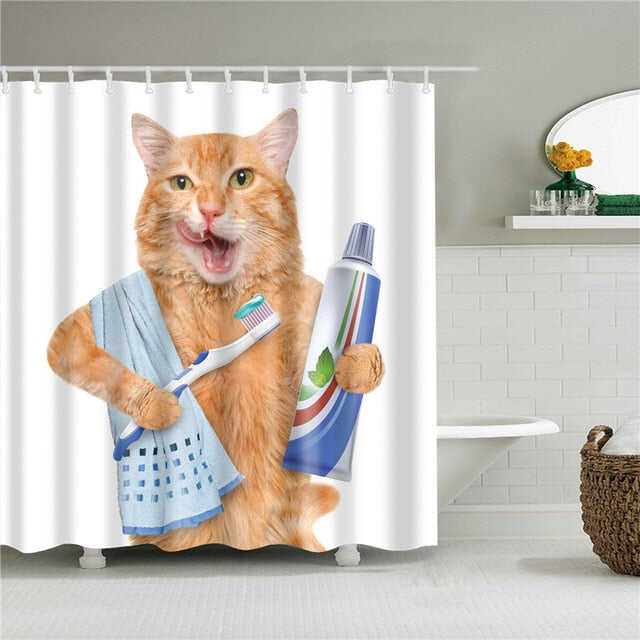 New Nordic Cartoon Cat Printing Bath Waterproof Shower Curtains Bathroom Curtain Washable Polyester Screen for Bath Decoration