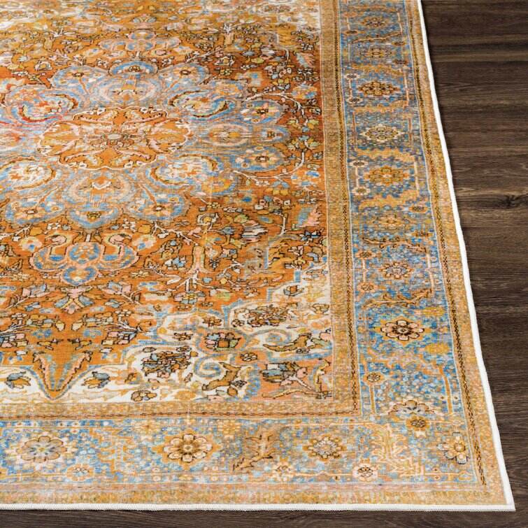Mags Machine Washable Oriental Mustard/Medium Brown Area Rug
