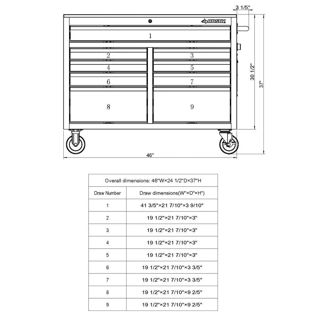 46 in. W x 24.5 in. D 9-Drawer Gloss Black Deep Tool Chest Mobile Workbench with Hardwood Top and Power Stations
