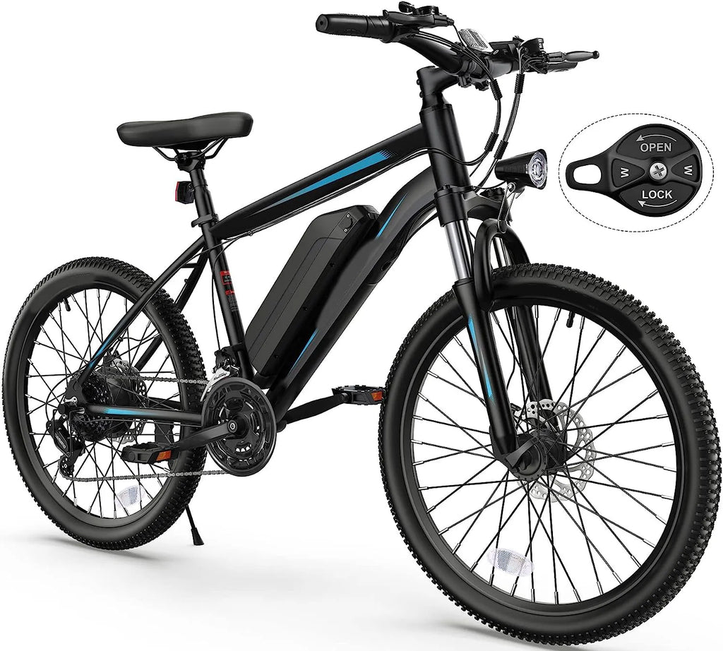 Electric Bike, Electric Bike for Adults 26'' Ebike with 350W Motor, 19.8MPH Electric Mountain Bike with Lockable Suspension Fork, Removable 36V/10.4Ah Battery, Professional 21 Speed Gears