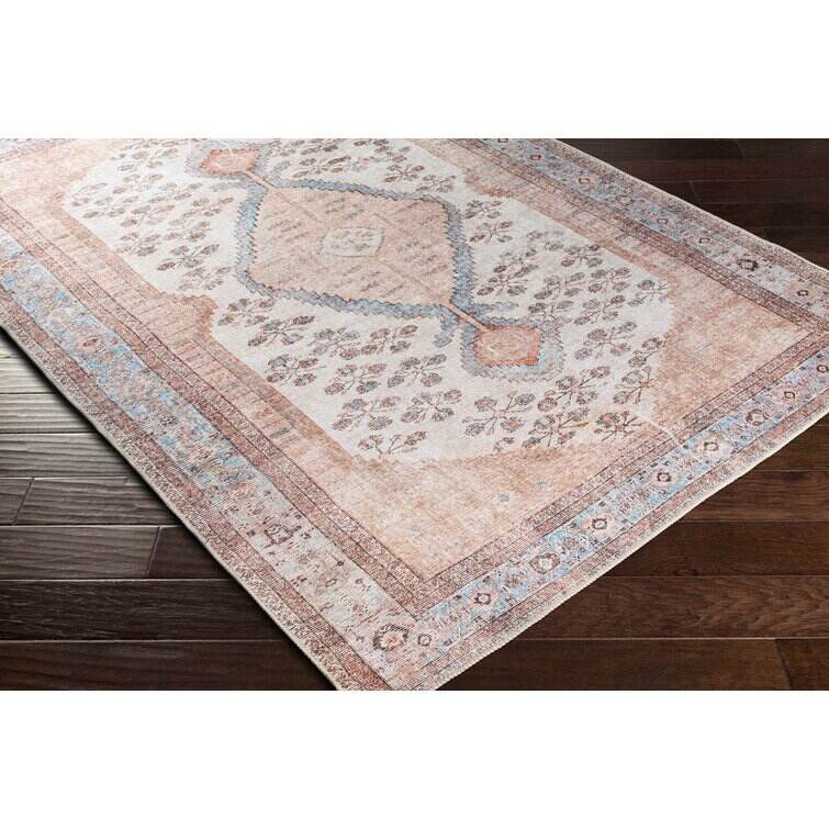 Kants Machine Washable Oriental Blush/Light Gray Area Rug