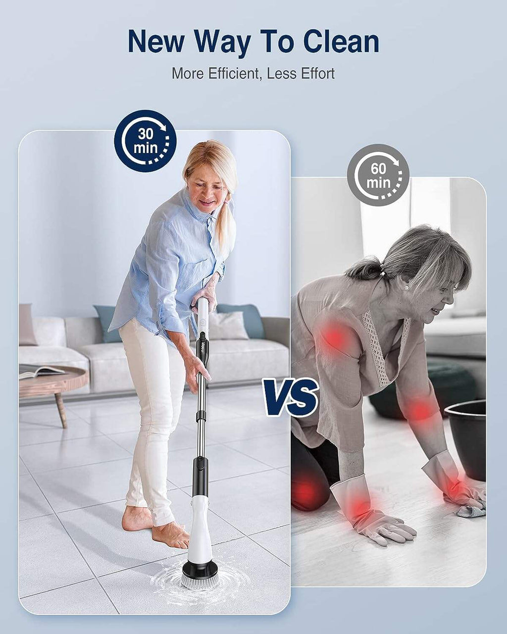 LABIGO Electric Spin Scrubber LA1 Pro, Cordless Spin Scrubber with 4 Replaceable Brush Heads and Adjustable Extension Handle, Power Cleaning Brush for Bathroom Floor Tile (White)