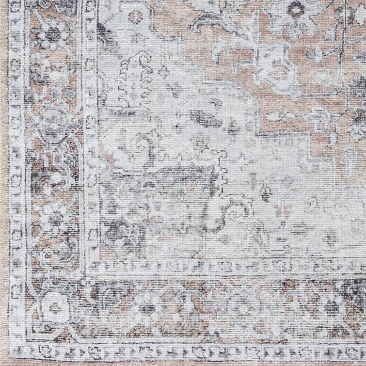 Glendale Heights Machine Washable Oriental Beige/Charcoal Area Rug
