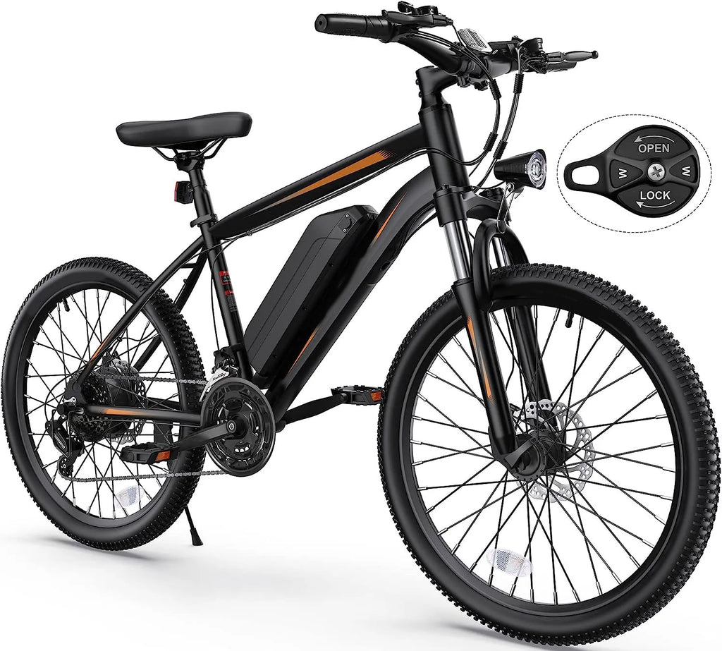 Electric Bike, Electric Bike for Adults 26'' Ebike with 350W Motor, 19.8MPH Electric Mountain Bike with Lockable Suspension Fork, Removable 36V/10.4Ah Battery, Professional 21 Speed Gears
