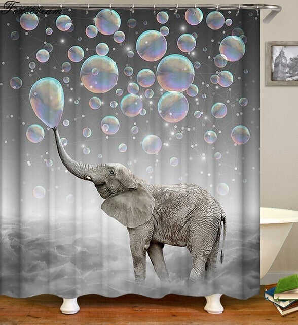 New High Quality Elephant Printing Shower Curtain 3D Polyester Fabric Waterproof Mildewproof Bathroom Curtain
