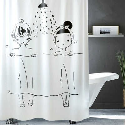 Men/Women Shower Illustration Waterproof Mildew Shower Curtain Toilet Partition Curtain Bathroom Curtain with Hooks