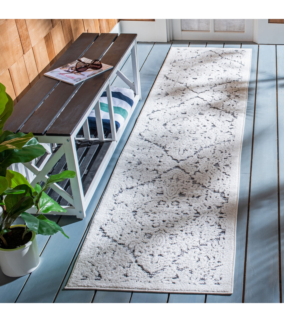 Safavieh Cabana CBN660 2'2" X 7' Ivory & Gray Outdoor Rug