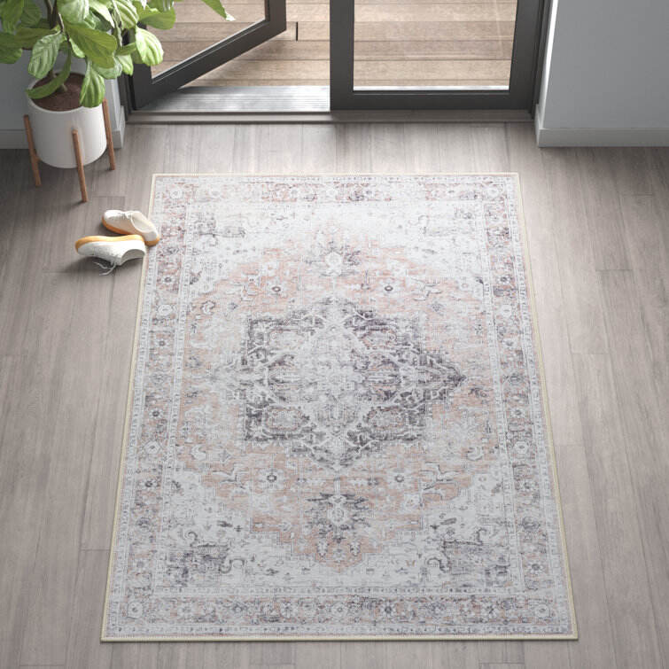 Glendale Heights Machine Washable Oriental Beige/Charcoal Area Rug