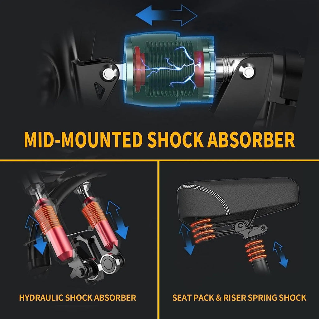 Ebikes for Adults, 400W Motor 22MPH Max Speed, 14” Tire, 48V 15AH Removable Battery for Electric Bike, Multi-Shock Absorption, City Commuter, Foldable Adult Electric Bicycles for Women, Men