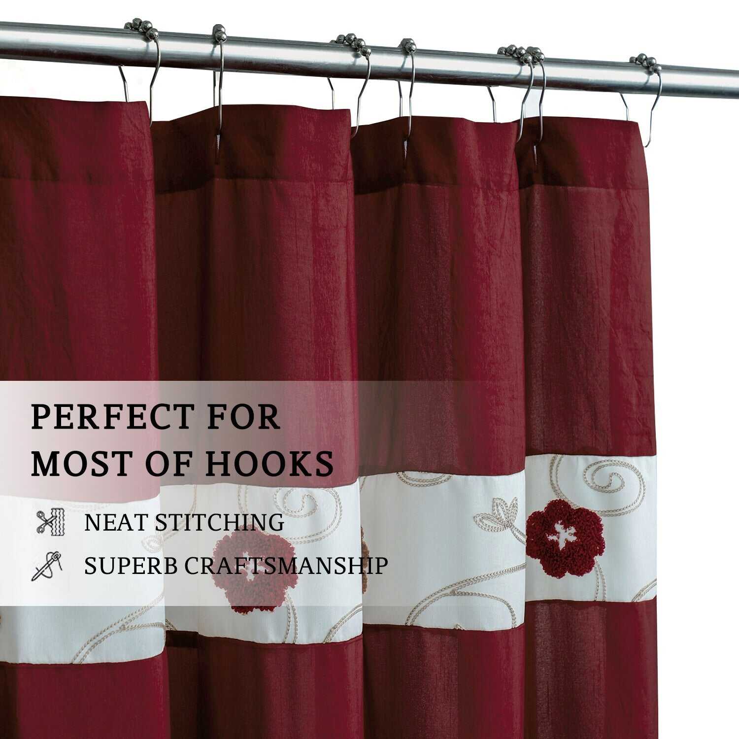 HIG Luxurious Farmhouse Unique Floral Emboridered Cloth Fabric Shwoer Curtain 72x72 Extra Long Bathroom Curtain