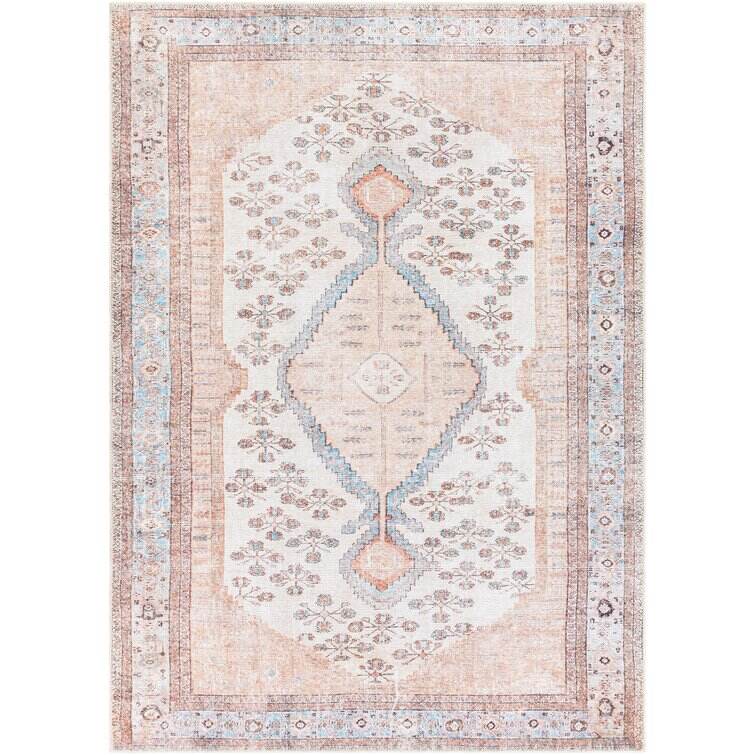 Kants Machine Washable Oriental Blush/Light Gray Area Rug