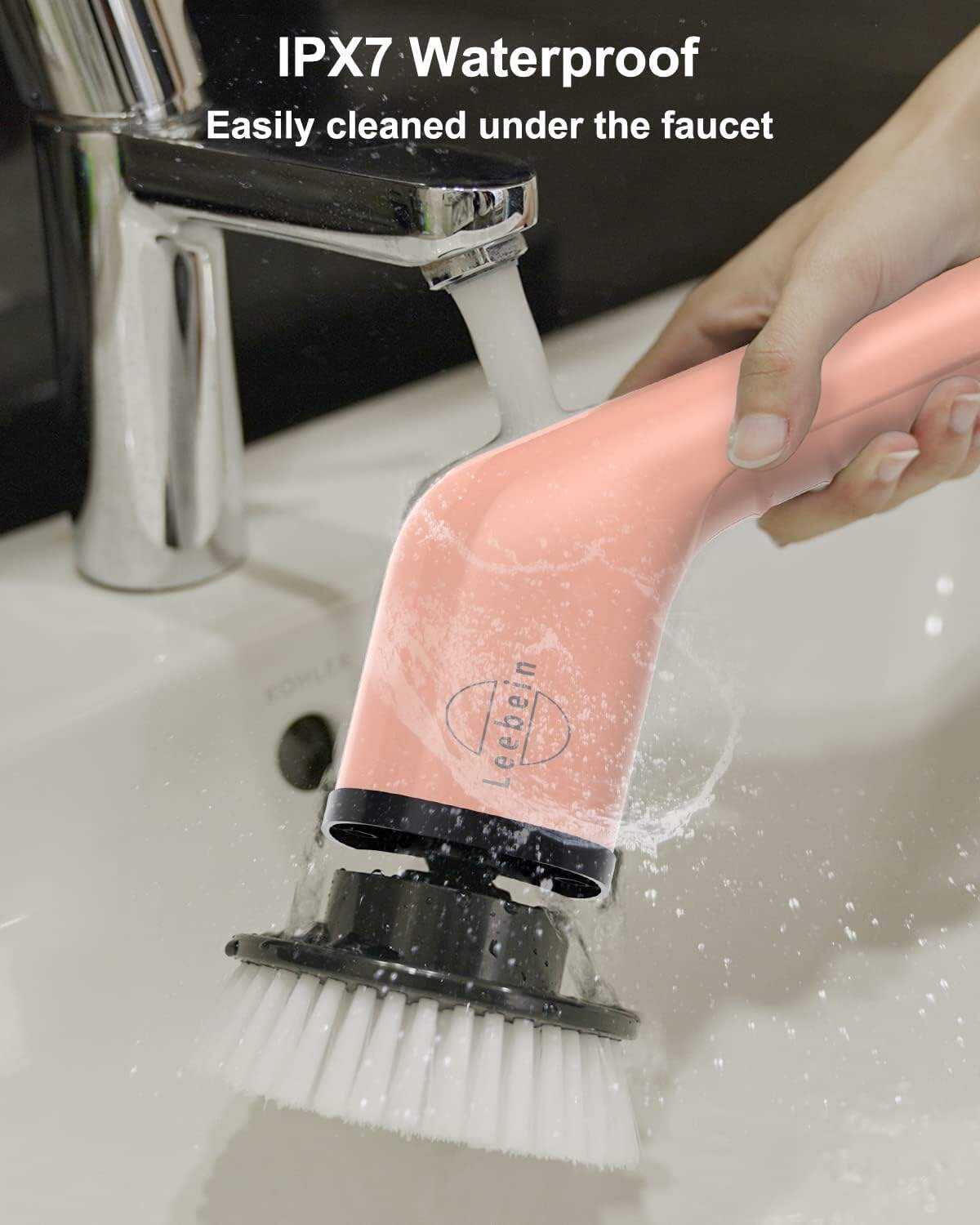 Leebein Electric Spin Scrubber, Cordless Cleaning Brush with 8 Replaceable Brush Heads, Tub and Floor Tile 360 Power Scrubber Dual Speed with Adjustable & Detachable Handle for Bathroom Kitchen Car