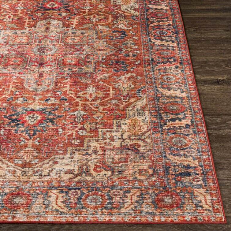 Emmie Machine Washable Oriental Red/Brick Red Area Rug