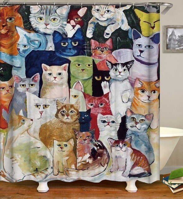 Cat Bath Shower Curtain Funny Star Space Waterproof Cat shower curtains bathroom curtain Fabric Bathroom Curtains For Bathroom