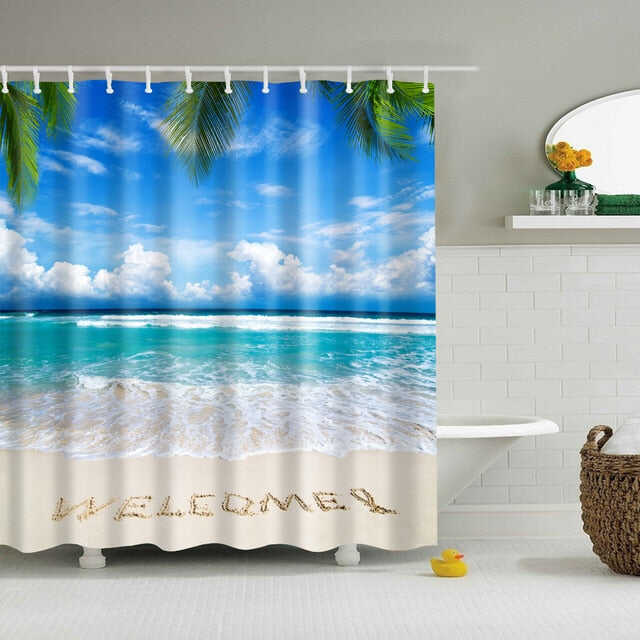 Seaside Scenery 3d Printed Shower Curtains Set Polyester Fabric Waterproof High Quality Bath Curtain Bathroom Screen Curtain