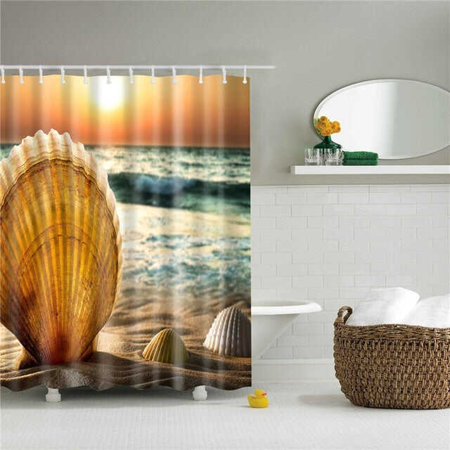 Seaside Scenery 3d Printed Shower Curtains Set Polyester Fabric Waterproof High Quality Bath Curtain Bathroom Screen Curtain