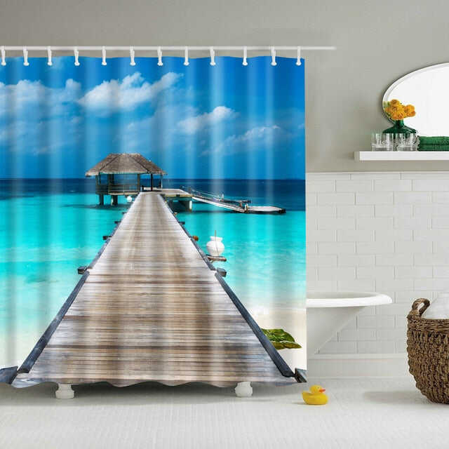Seaside Scenery 3d Printed Shower Curtains Set Polyester Fabric Waterproof High Quality Bath Curtain Bathroom Screen Curtain