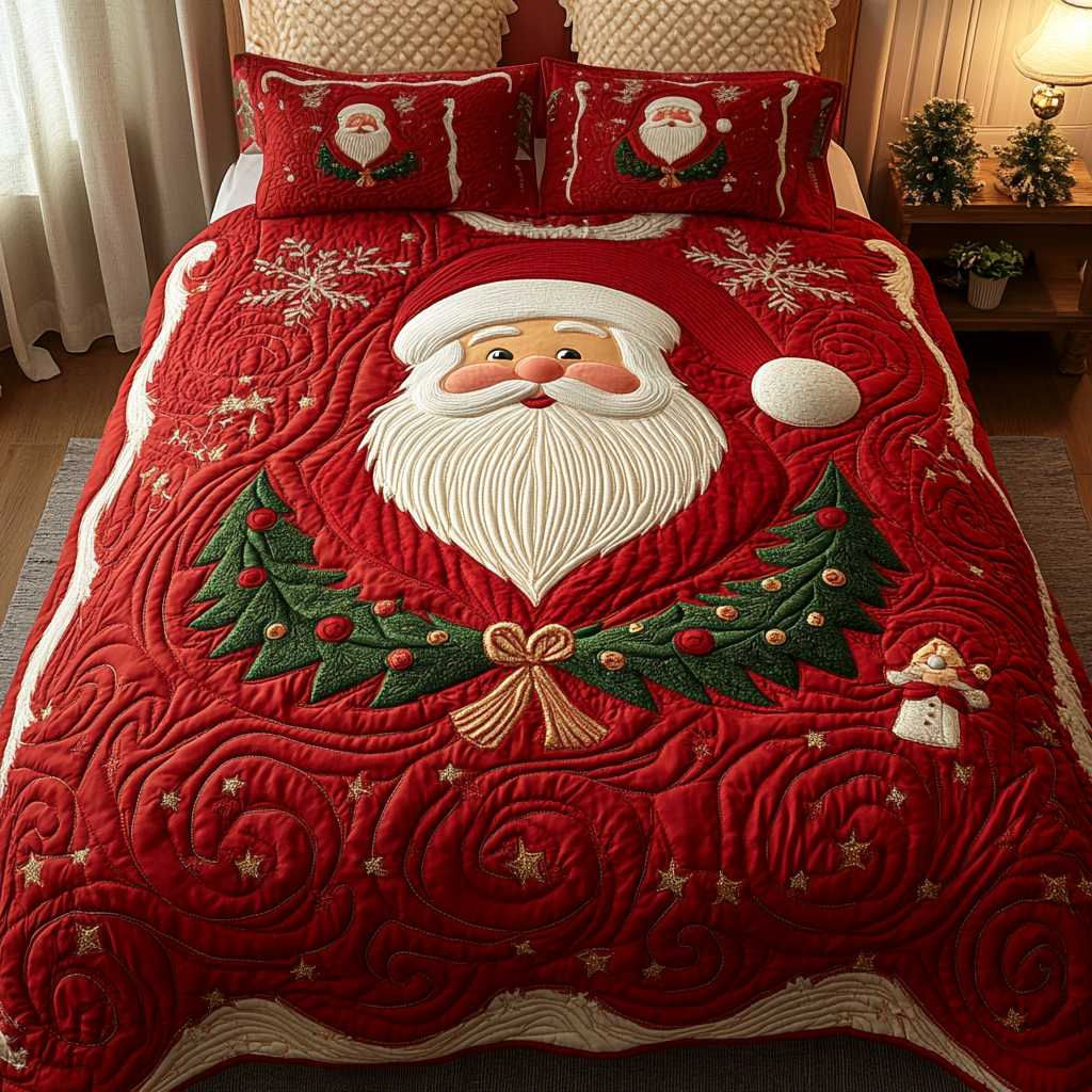 Festive Santa Joy 3-Piece Quilted Bedding Set NCU0DK2166