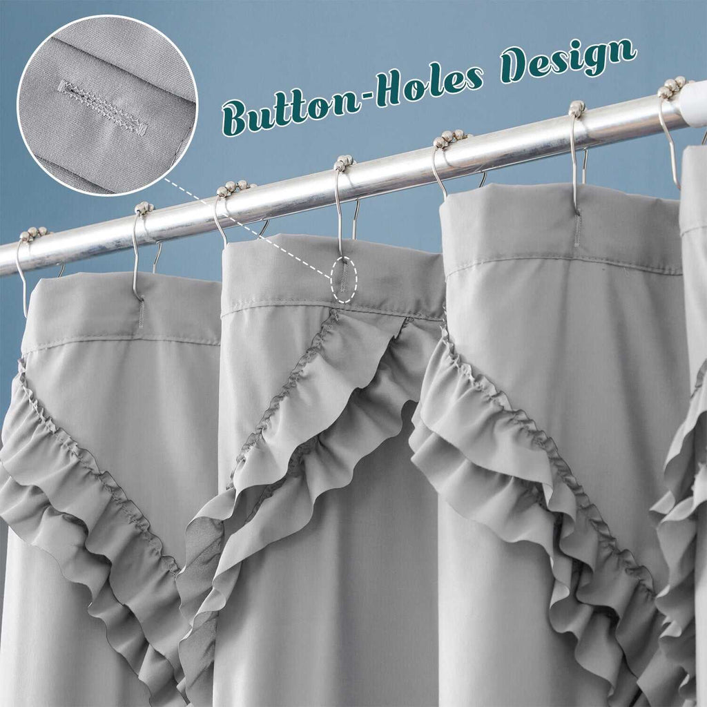 HIG Luxurious Farmhouse Unique Ruffle Cloth Fabric Shower Curtain 72x72 Extra Long Bathroom Curtain