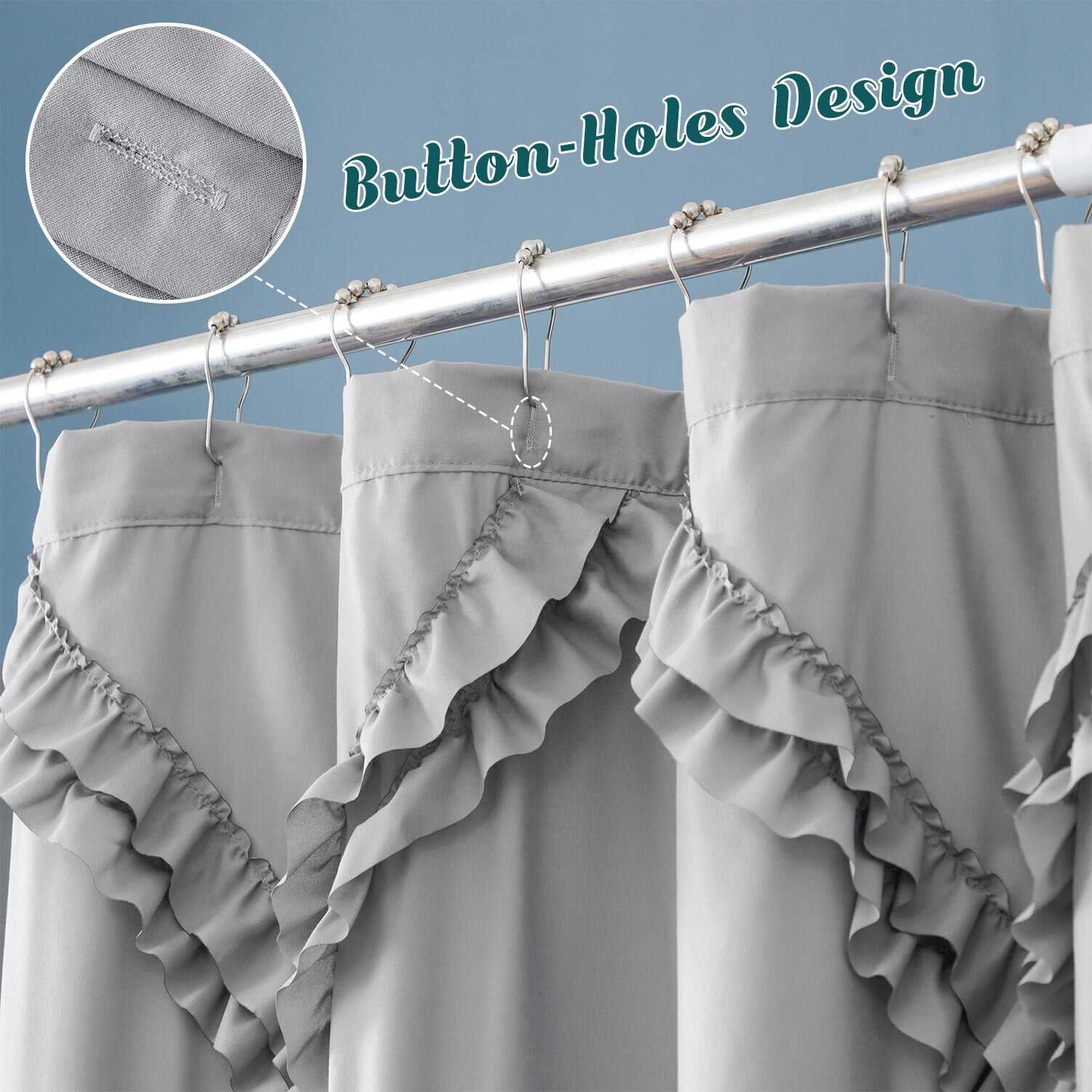 HIG Luxurious Farmhouse Unique Ruffle Cloth Fabric Shower Curtain 72x72 Extra Long Bathroom Curtain