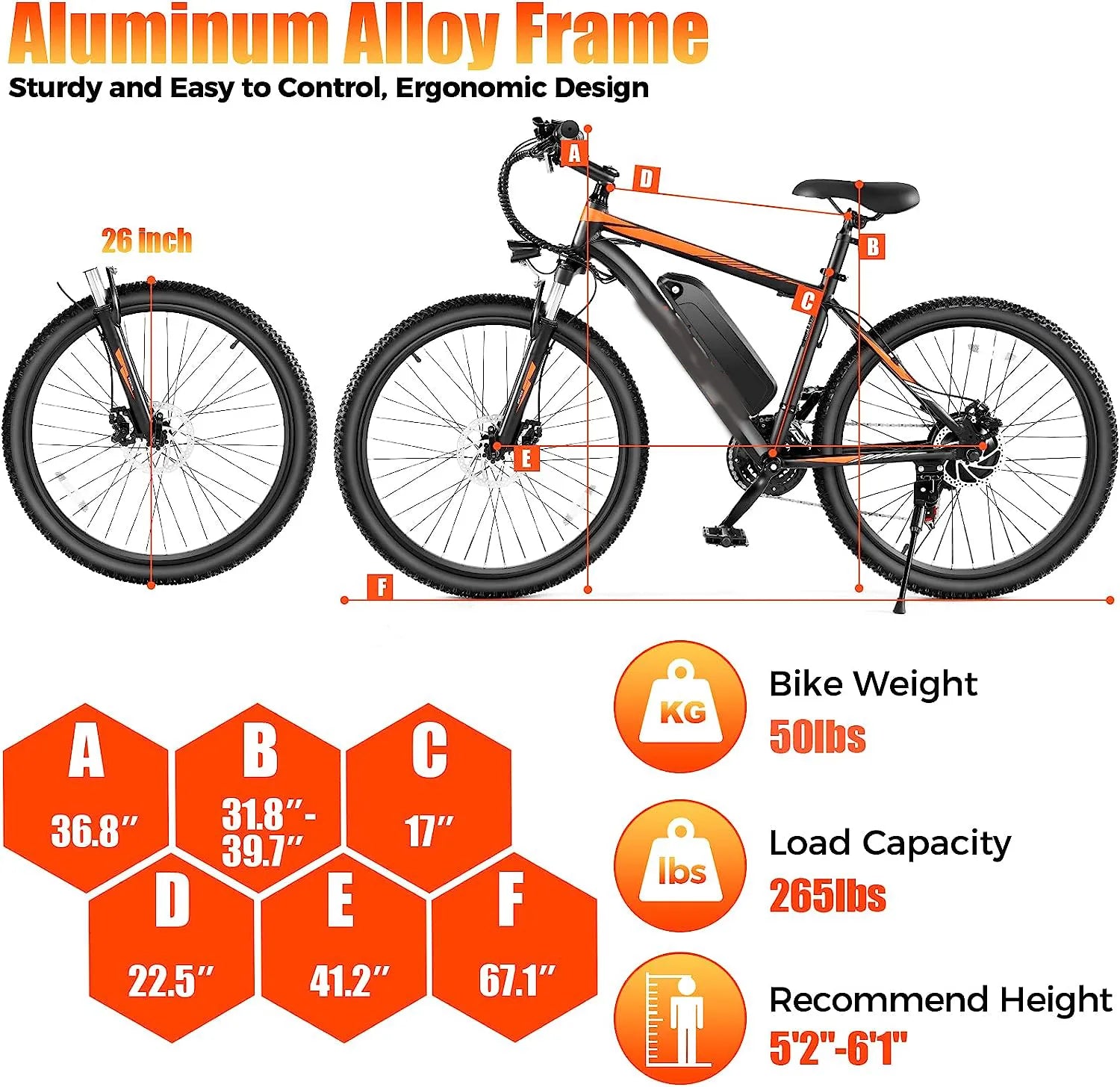 Electric Bike Electric Mountain Bike 500W 26'' Commuter Ebike, 20MPH Adults Electric Bicycle with Removable 48V/374.4Wh Battery, LCD-Display and Professional 21 Speed Gears