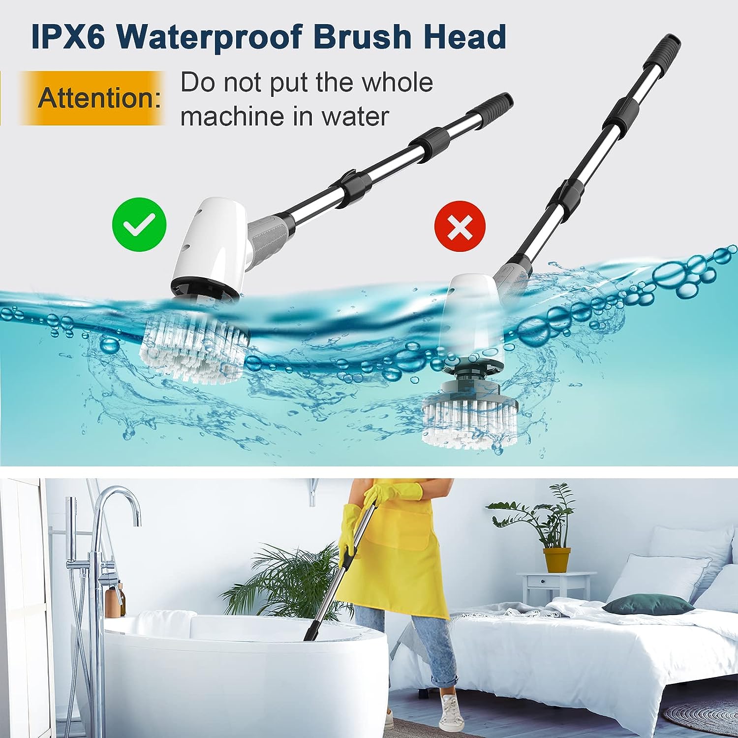 Cordless Electric Spin Scrubber,Cleaning Brush Scrubber for Home, 400RPM/Mins-8 Replaceable Brush Heads-90Mins Work Time,3 Adjustable Size,2 Adjustable Speeds for Bathroom Shower Bathtub Glass Car