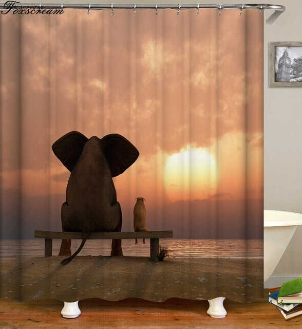 New High Quality Elephant Printing Shower Curtain 3D Polyester Fabric Waterproof Mildewproof Bathroom Curtain